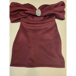NEW Shein X Womens Plus Large Maroon Off Shoulder‎ Dress Fit